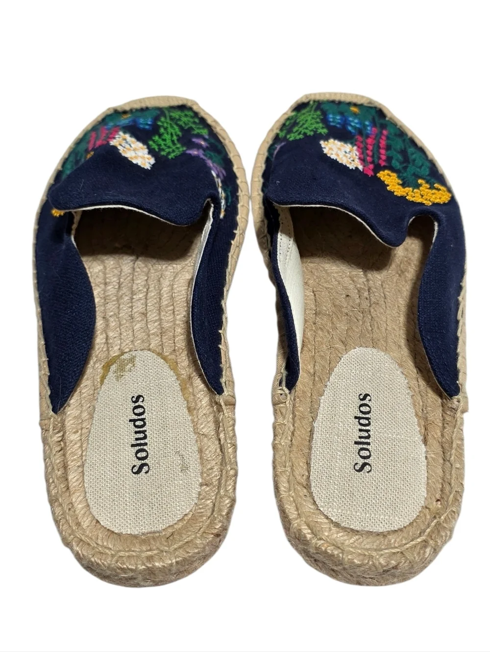 SOLUDOS WILDFLOWER EMBROIDERED ESPADRILLE MULES NAVY SZ 10